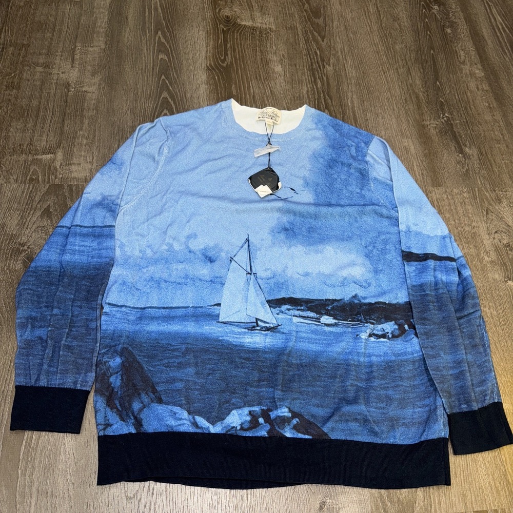 NWT Brooks Brothers Sweater Mens 2XL Landscape Graphic Supima Cotton Knit Crew